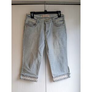 Rosa & Rose Women's Blue Bejeweled Denim Capris Shorts Size M